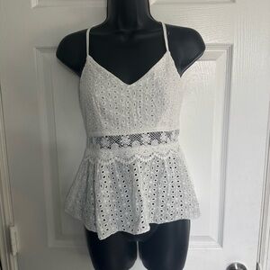 Niay White Eyelet Lace Peplum Top - size S